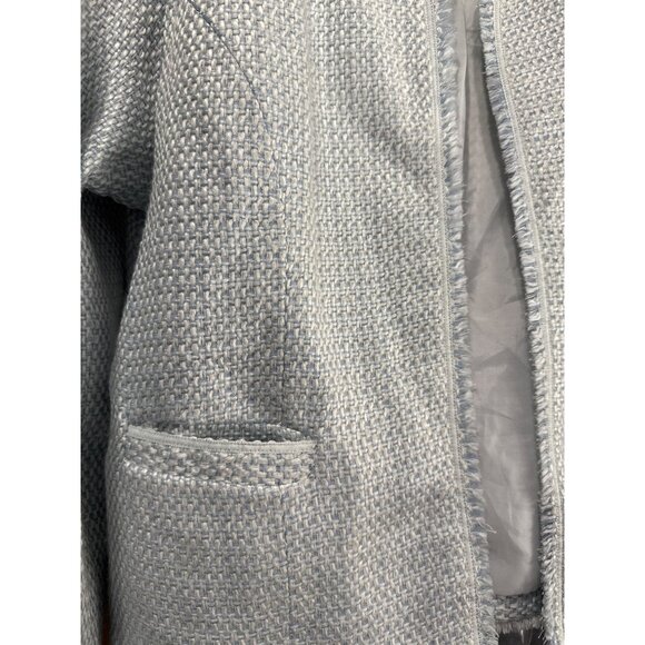 Coldwater Creek XL Womens Light Blue Tweed Open Front Lady Jacket  Fringe Detail - Picture 3 of 8